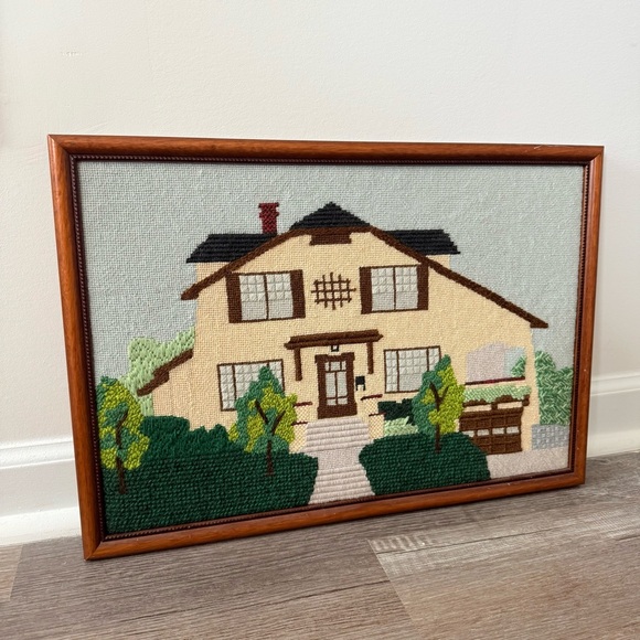 Other - Wood Framed Needlepoint House Wall Art